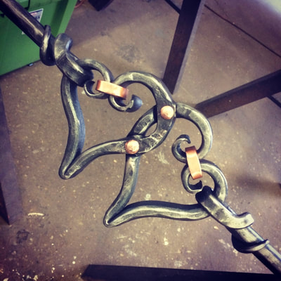 blacksmith custom Chicago wrought iron scroll copper table gift rivet organic custom